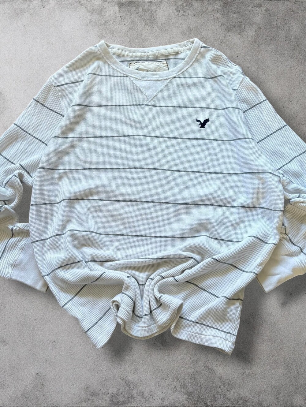 Y2K American Eagle Waffle Knit Thermal Striped Longsleeve Shirt XXL 2000s Grunge